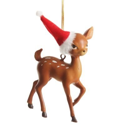 Bambi with Santa Hat Hanging Christmas Decoration