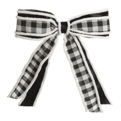 Black and White Check Christmas Bow with Fur Trim