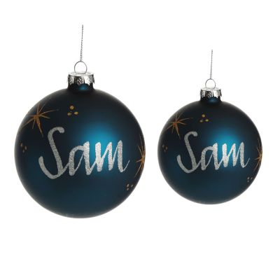 Blue Glass Personalised Christmas Bauble Whole product