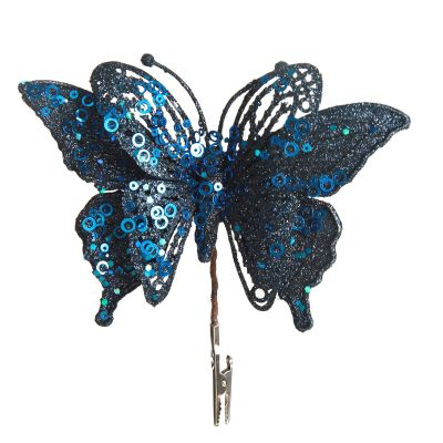 Blue Glitter and Sequin Butterfly Clip