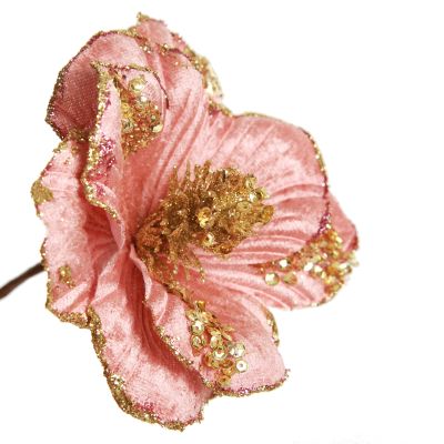 Blush Velvet Magnolia Flower with Gold Sequin Tips