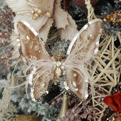 Taupe Sequin and Jewel Butterfly Clip