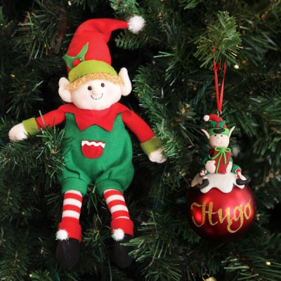 Boy Elf Shelf Sitter and Personalised Bauble Pack