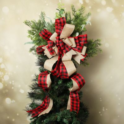 Buffalo Check Deluxe Tree Topper  Bow with Streamers