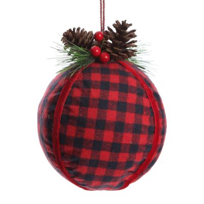 Buffalo Check Bauble with Pine and Cone Topper