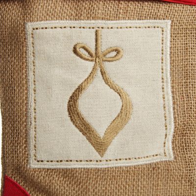 Burlap and Linen Bauble Stocking with Red Trim