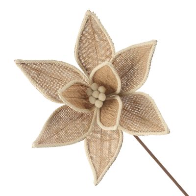 Burlap Poinsettia Flower Stem With Ivory Trim 