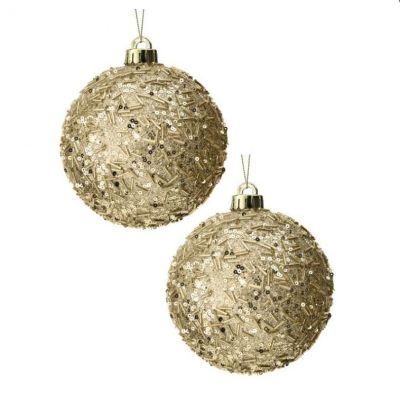 Champagne Beaded & Glitter Baubles - Set of 2