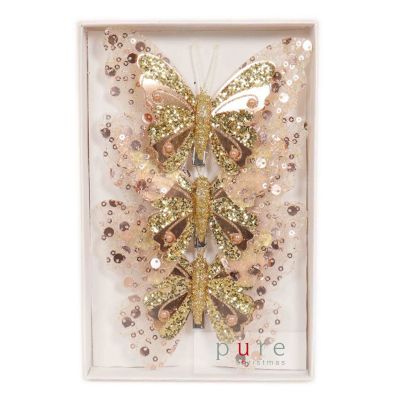 Champagne Feather Butterfly Clips - Pack of 3