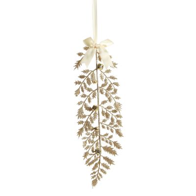 Champagne Glitter Fern Tree Decoration with Mini Bells
