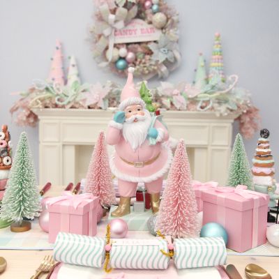 Retro Pink Santa holding Sack Christmas Ornament