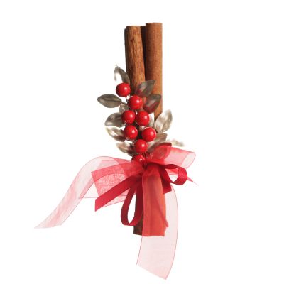 Christmas Cinnamon Stick Bunch with Red Berry with Gold Leaf