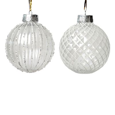 Clear Decorative Christmas Baubles - Set of 2