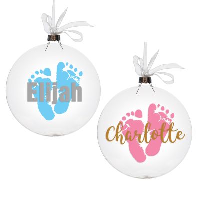 Personalised Glass Decoration Disc with Baby Footprints