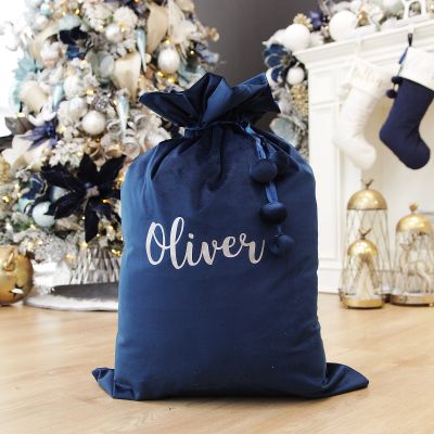 Personalised Blue Velvet Santa Sack