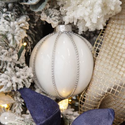 White Decorative Christmas Baubles - Set of 2