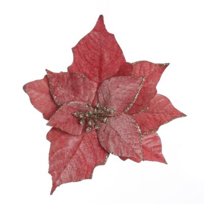Dark Pink Velvet Poinsettia Flower Clip with Glitter Trim