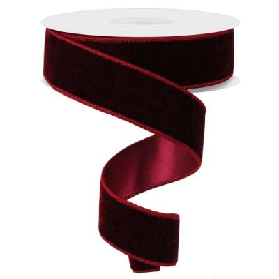 Deluxe Burgundy Red Velvet & Satin Wired Ribbon - 3.8cm
