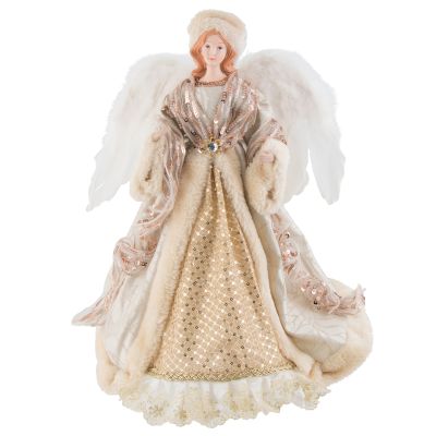 Deluxe Charming Gold and Ivory Lace Angel Tree Topper Ornament
