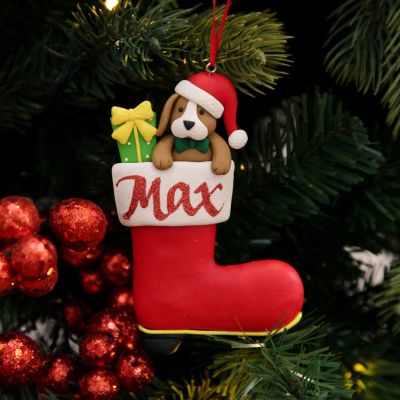 Personalised Dog in Santa Boot Christmas Decoration