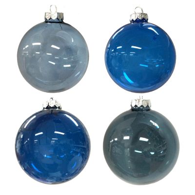 Elegant Blue Glass 10cm Bauble Collection - Set of 4