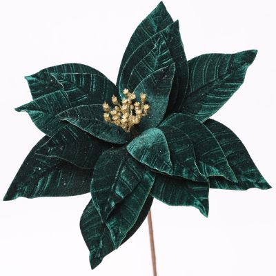 Large Dark Green Velvet Flower Stem With Gold Centre