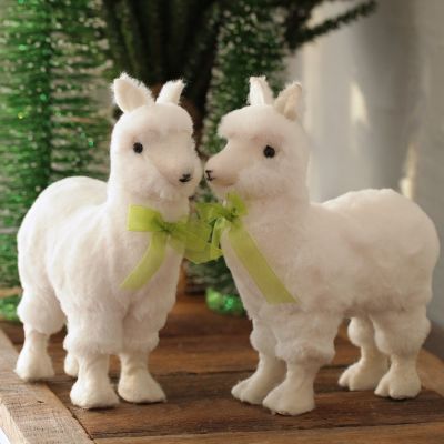 Fluffy White Llama with Green Bow whole product 