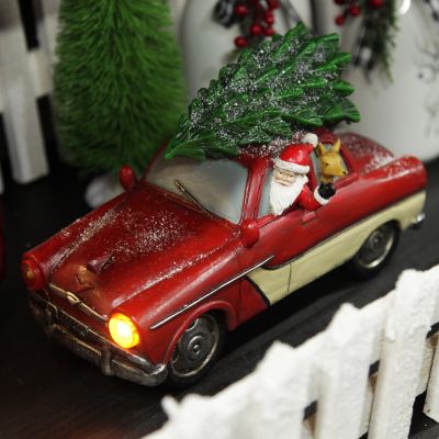 Lightup Santa in Car with Christmas Tree on Roof Ornament
