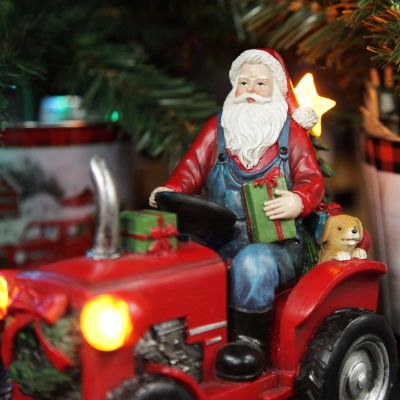 Lightup Santa on Tractor Christmas Ornament
