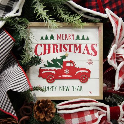 Merry Christmas Truck Wall Hanging Plaque