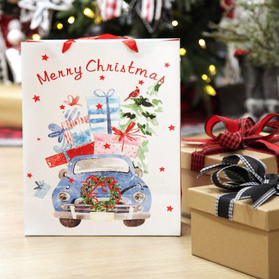 Merry Christmas Gift Bag - Blue Car with Presents