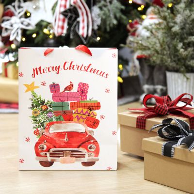Merry Christmas Gift Bag - Red Car with Presents