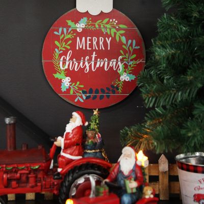 Red Merry Christmas Wooden Bauble Plaque