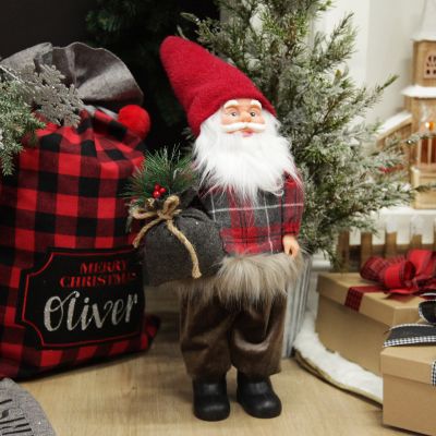 Standing Fabric Santa in Plaid Shirt Christmas Figurine Ornament