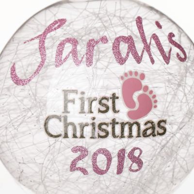Icicle Glass Personalised Christmas Bauble - Pink First Christmas