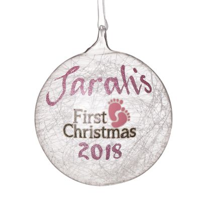Icicle Glass Personalised Christmas Bauble - Pink First Christmas