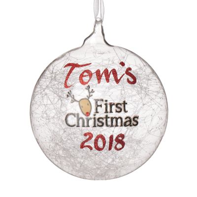 Icicle Glass Personalised Christmas Bauble - First Christmas Reindeer