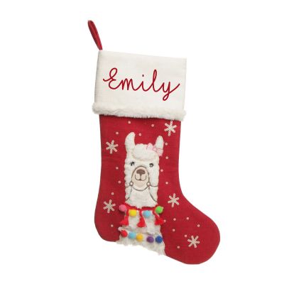 Personalised Fluffy Girl Llama Red Christmas Stocking