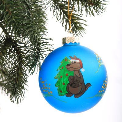 Frosted blue Kangaroo and Wattle Christmas Bauble