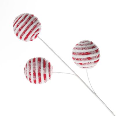 Frosted Candy Cane Ball Pick