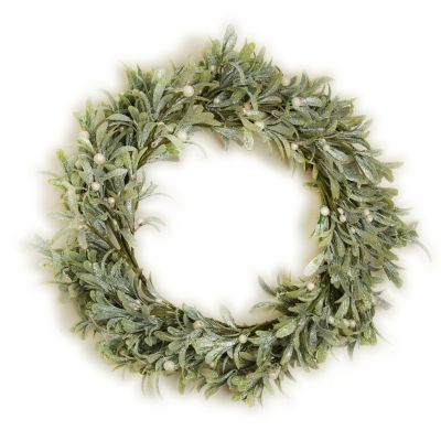 Frosted Green Leaf Christmas Wreath with White Berries