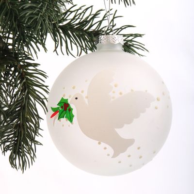 Frosted Peace Doves Christmas Bauble
