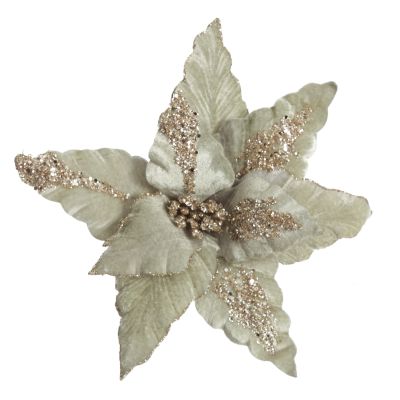 Frosted Sage Green and Sequin Gold Poinsettia Flower Clip