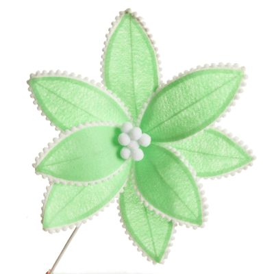 Fun Mint Green Flower Stem with White Pom Pom Trim