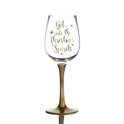 Personalised 'Get into the Christmas Spirit' Christmas Wine Glass - Gold Stem