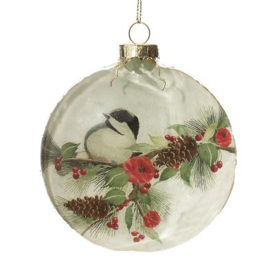 White Christmas Bird Glass Disc