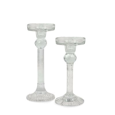 Glass Pillar Candle Holders - Set of 2