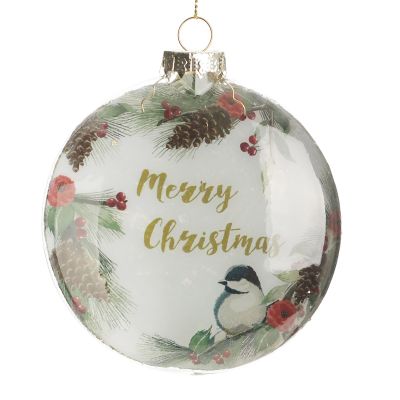 Personalised White Merry Christmas Bird Glass Disc