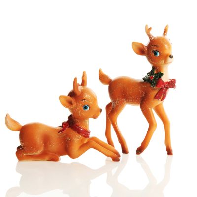 Glitter Sprinkled Retro Bambi Christmas Ornaments with Bow