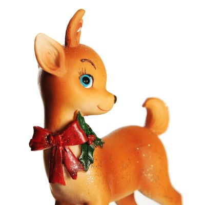 Glitter Sprinkled Retro Bambi Christmas Ornaments with Holly